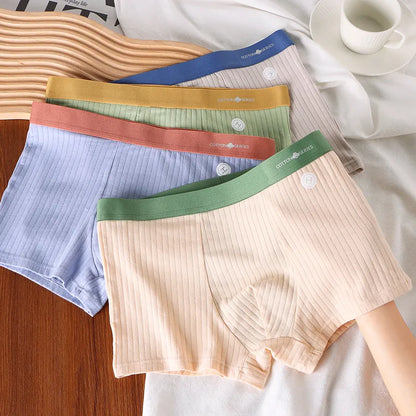MEN'S CASUAL BASIC STRIPE COTTON MID-WAIST BOXER PANTS