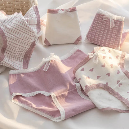 GIRL'S CUTE PURPLE COTTON BREATHABLE MID-WAIST UNDERWEAR PANTIES