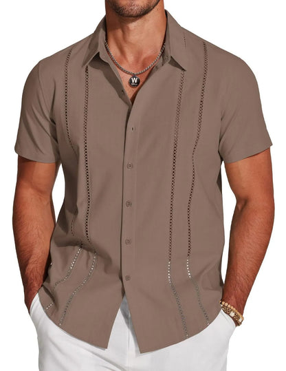 MEN'S CASUAL PRINTED LAPEL SHORT-SLEEVE SHIRT