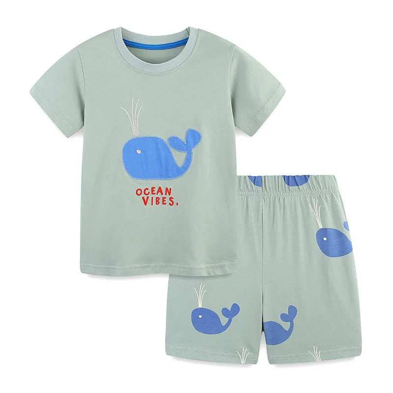 BOY'S WHALE ROUND-NECK LOOSE 2PCS SET