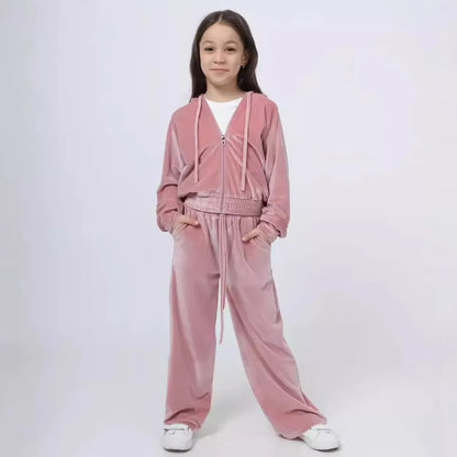 GIRL'S AUTUMN AND WINTER VELVET  LOOSE HOODIES 2PCS SET