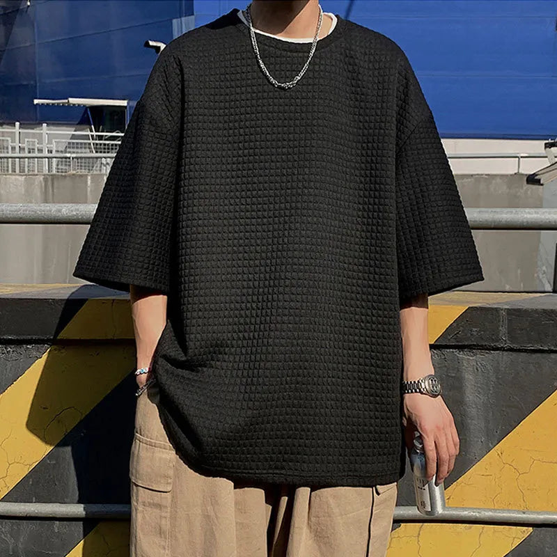 MEN'S WAFFLED ROUND NECK SHORT-SLEEVE T-SHIRT