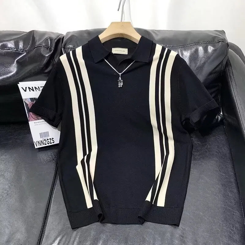 MEN'S ICE SILK KNITTED LAPEL SHORT-SLEEVE POLO SHIRT