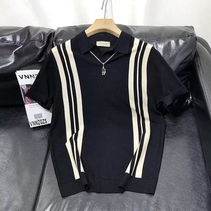 MEN'S ICE SILK KNITTED LAPEL SHORT-SLEEVE POLO SHIRT