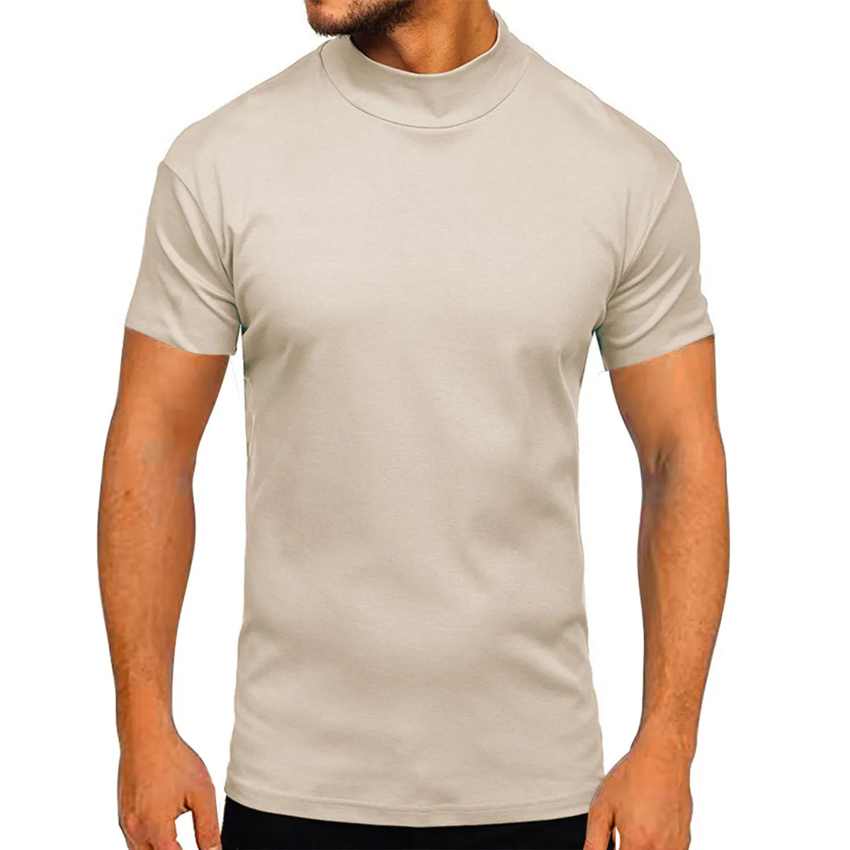 MEN'S CASUAL BASIC SOLID TURTLE NECK T-SHIRT