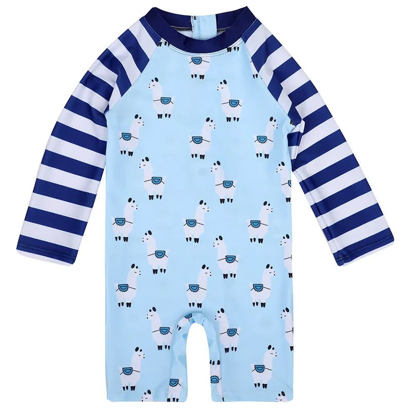 KIDS BABY LONG-SLEEVE CARTOON ALPACA PRINT SWIMSUIT