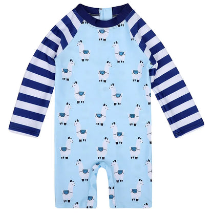 KIDS BABY LONG-SLEEVE CARTOON ALPACA PRINT SWIMSUIT