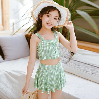 GIRL'S TODDLER FASHION SPLIT CHECK SWIMSUIT