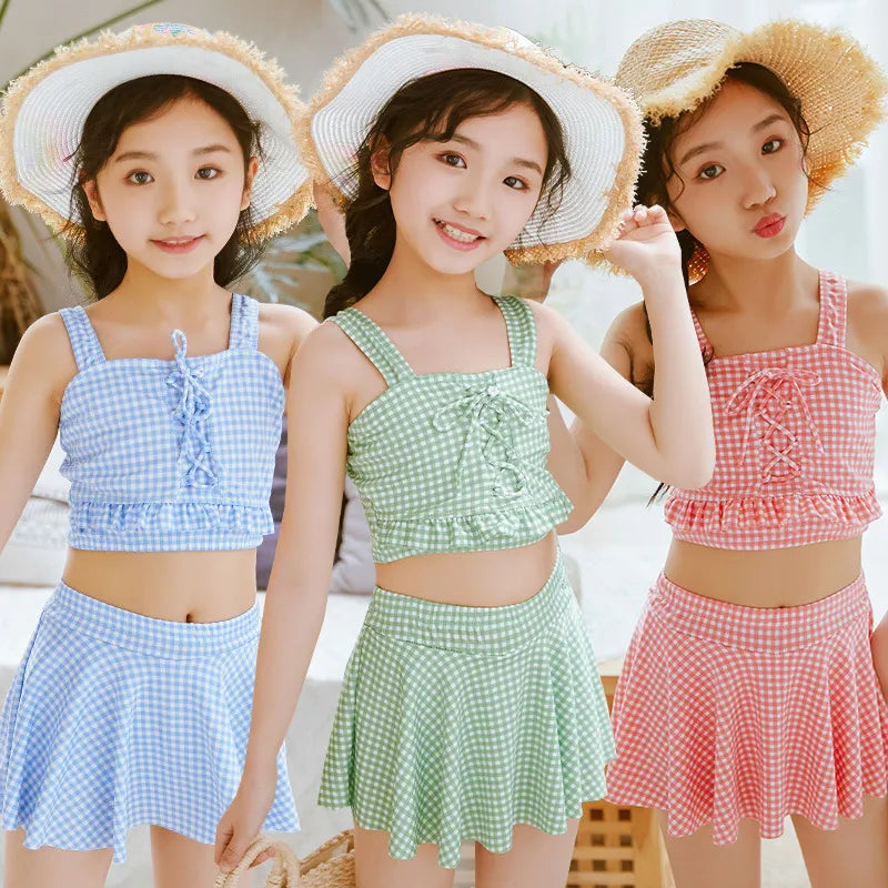 GIRL'S TODDLER FASHION SPLIT CHECK SWIMSUIT