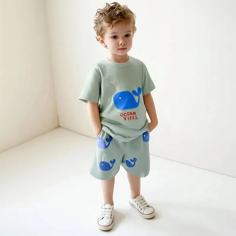 BOY'S WHALE ROUND-NECK LOOSE 2PCS SET