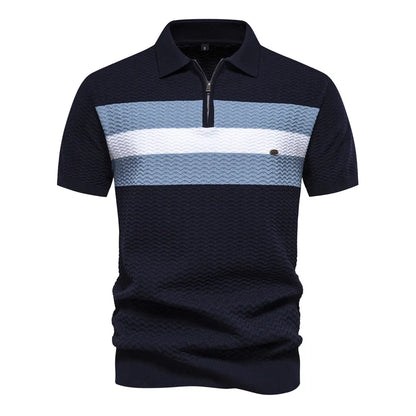 MEN'S CASUAL STRIPE ZIPPER SHORT-SLEEVE  POLO SHIRT