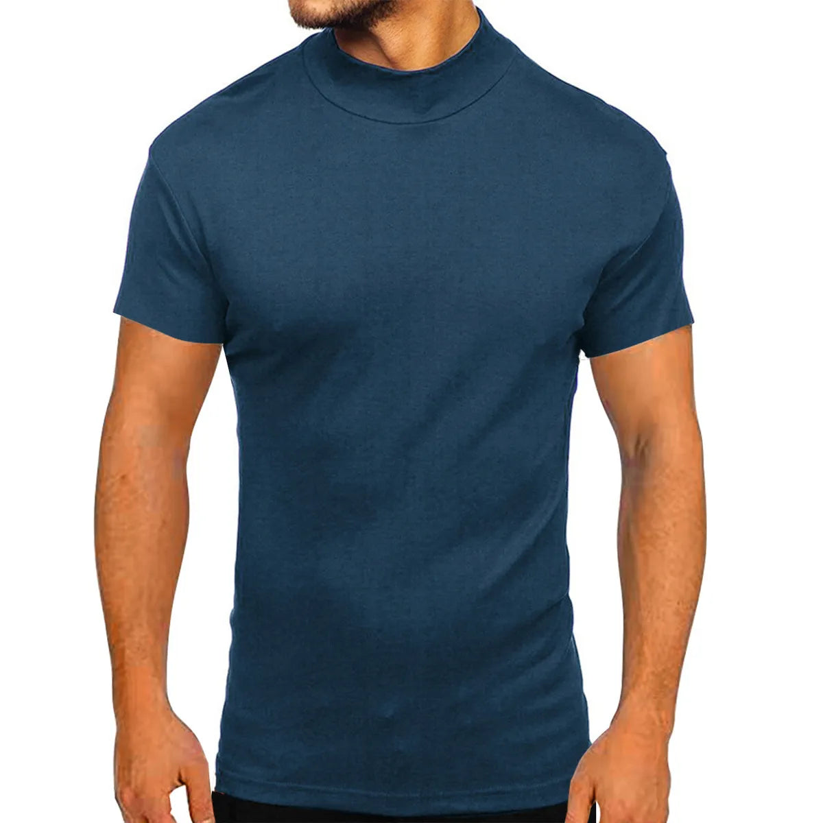MEN'S CASUAL BASIC SOLID TURTLE NECK T-SHIRT