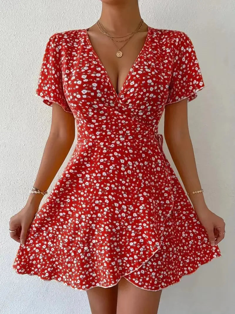LADIES SUMMER  TINY RUFFLE WRAP DRESS