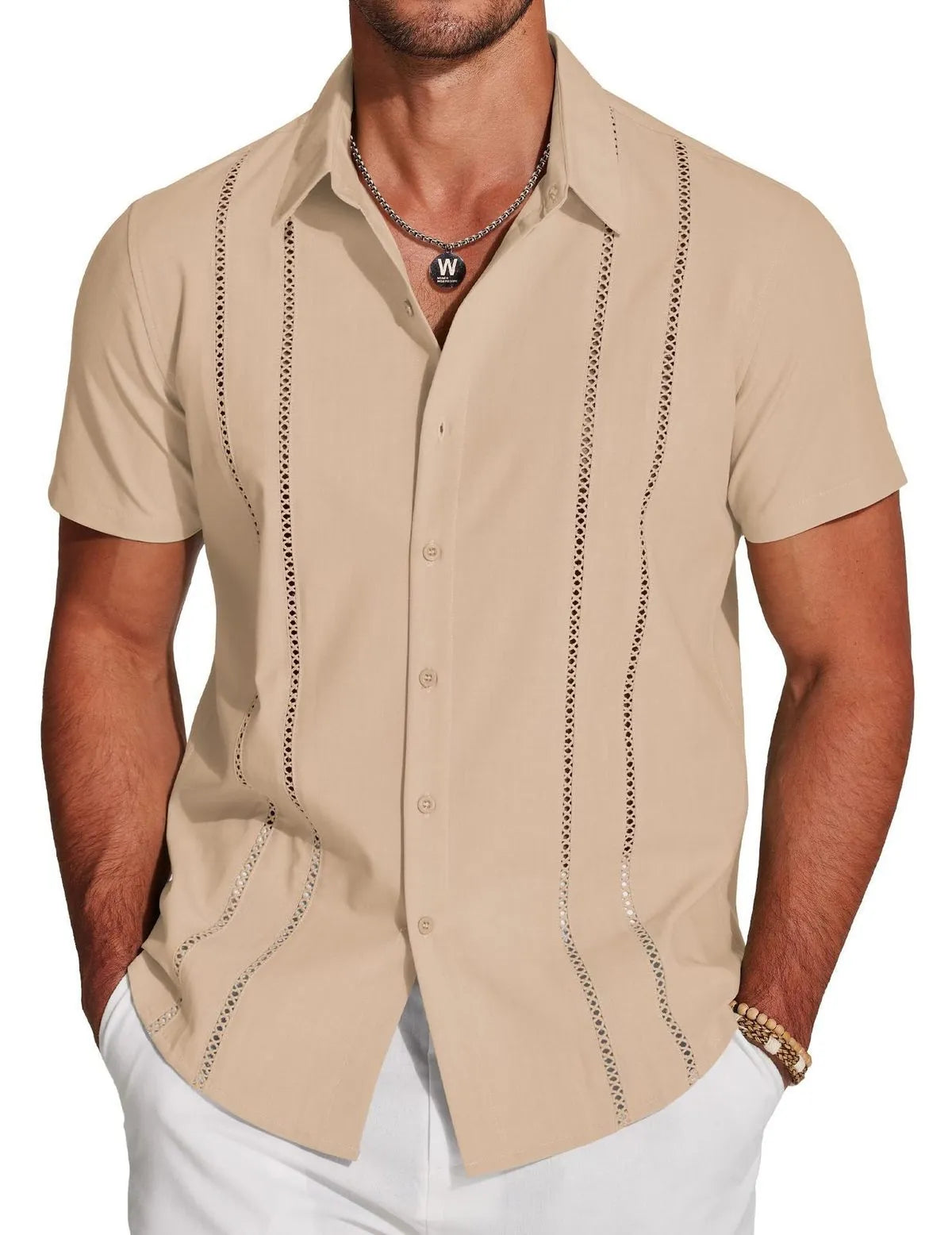 MEN'S CASUAL PRINTED LAPEL SHORT-SLEEVE SHIRT