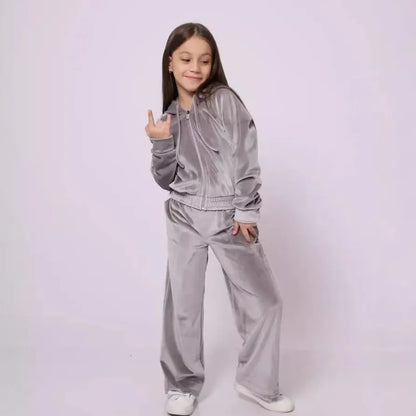 GIRL'S AUTUMN AND WINTER VELVET  LOOSE HOODIES 2PCS SET