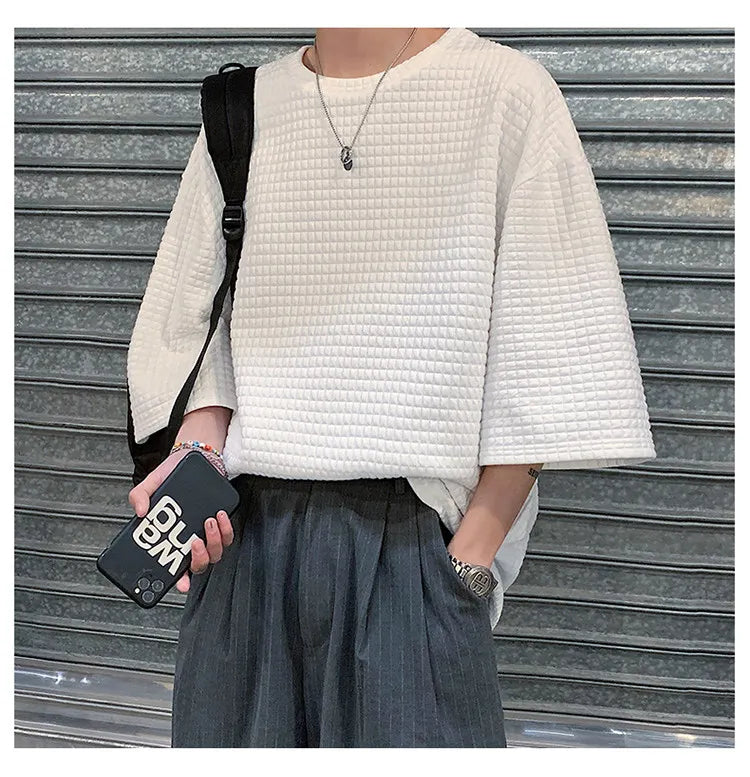MEN'S WAFFLED ROUND NECK SHORT-SLEEVE T-SHIRT
