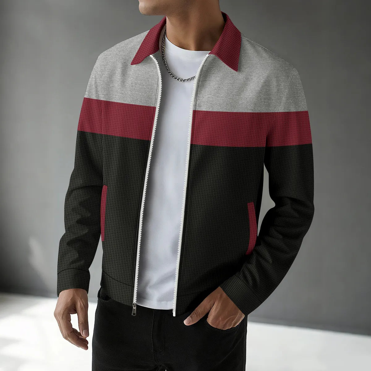 MEN'S SPRING WAFFLE LAPEL LONG-SLEEVE JACKET
