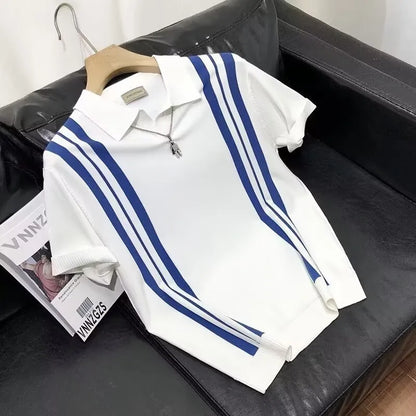 MEN'S ICE SILK KNITTED LAPEL SHORT-SLEEVE POLO SHIRT