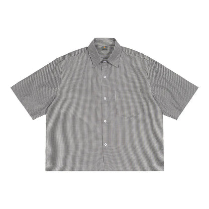 MEN'S CASUAL STRIPE LAPEL SHORT-SLEEVE LOOSE  SHIRT