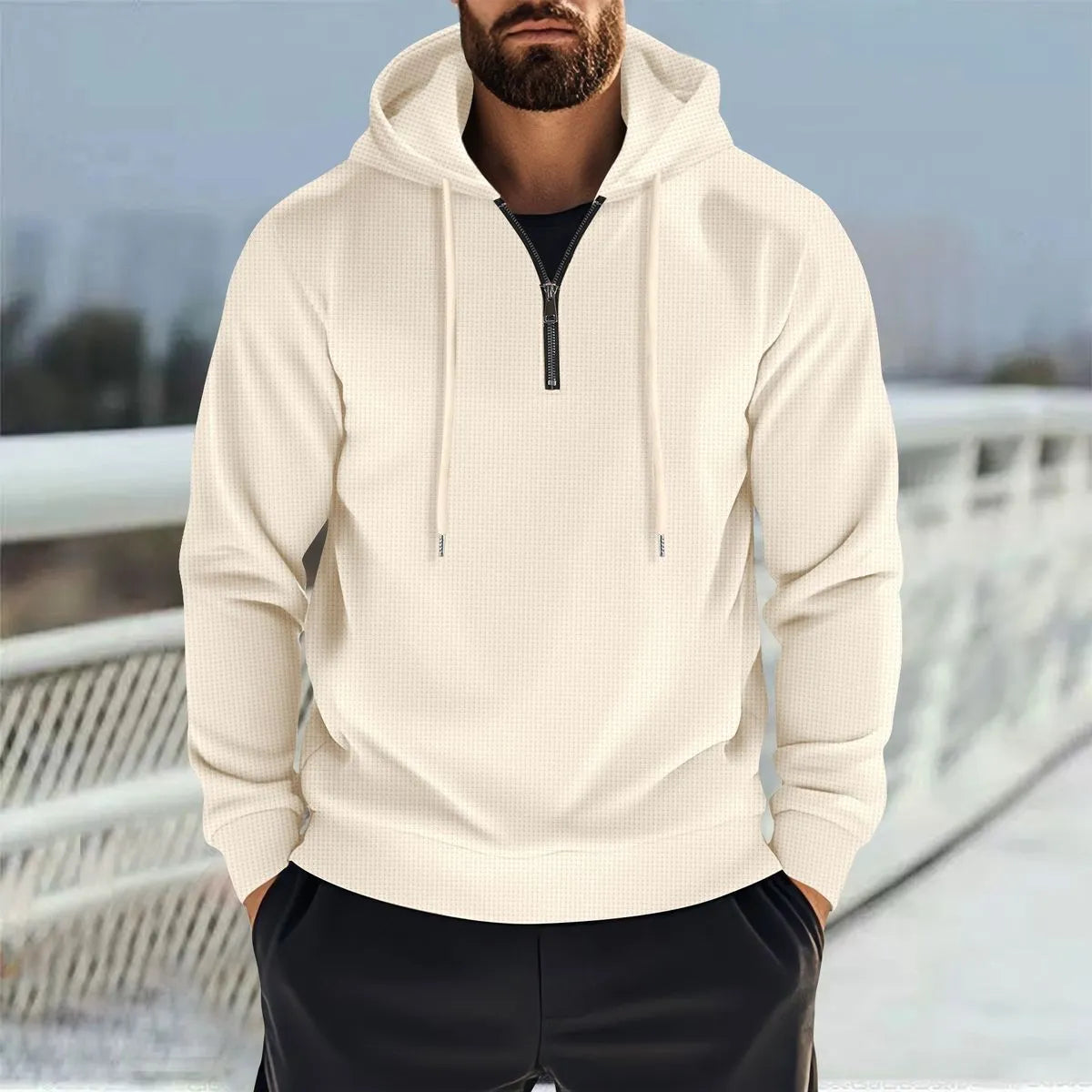 MEN'S SPRING SOLID WAFFLE LONG-SLEEVE HOODIES
