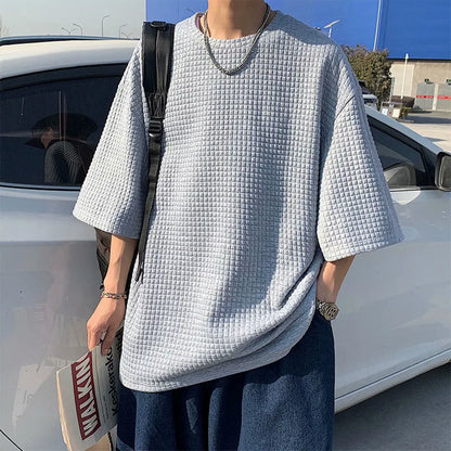 MEN'S WAFFLED ROUND NECK SHORT-SLEEVE T-SHIRT