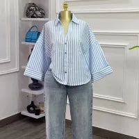 LADIES CASUAL SOLID LAPEL LONG-SLEEVE LOOSE BLOUSE