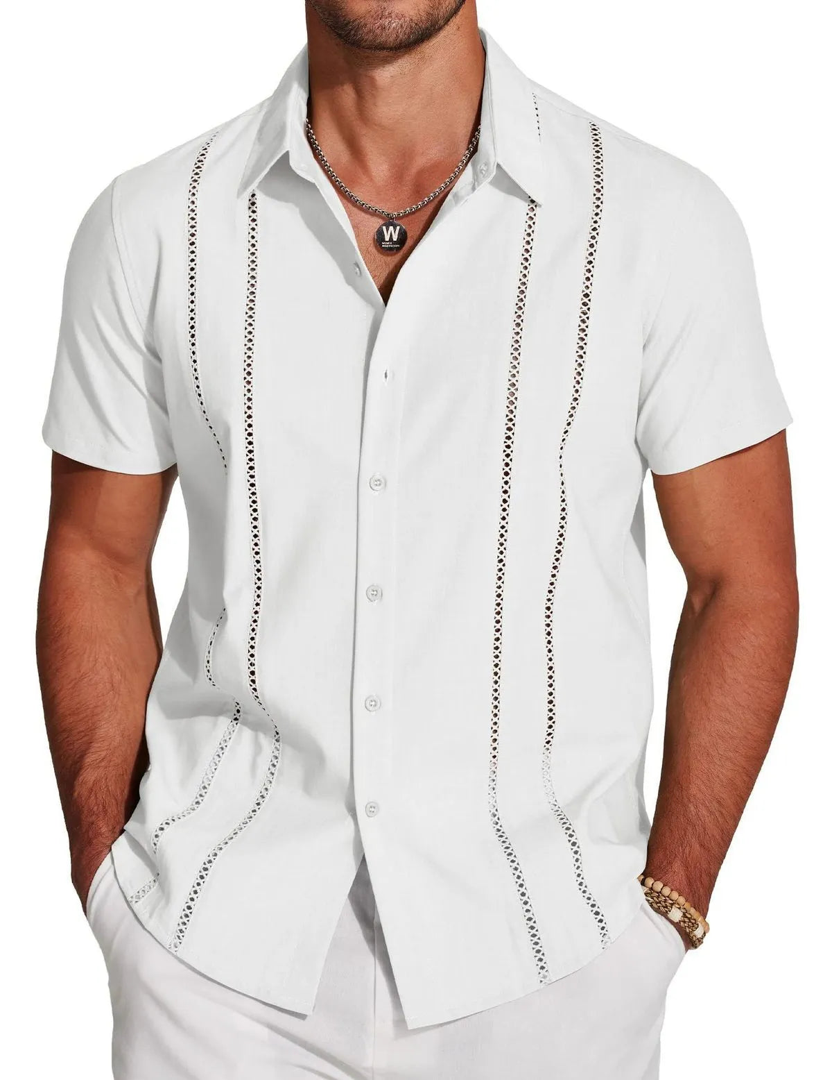 MEN'S CASUAL PRINTED LAPEL SHORT-SLEEVE SHIRT