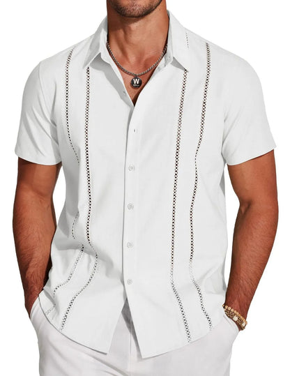 MEN'S CASUAL PRINTED LAPEL SHORT-SLEEVE SHIRT