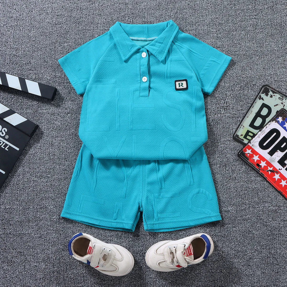 BOY'S FASHION SHORT-SLEEVE POLO SHIRT 2PCS SET