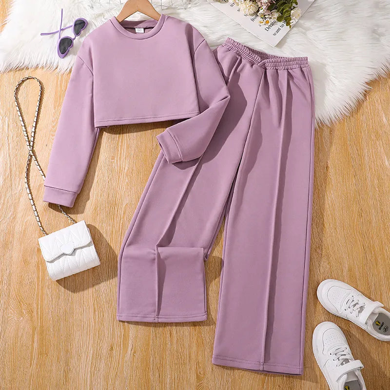 GIRL'S CASUAL SWEATSHIRT WIDE-LEG PANTS 2PCS SET