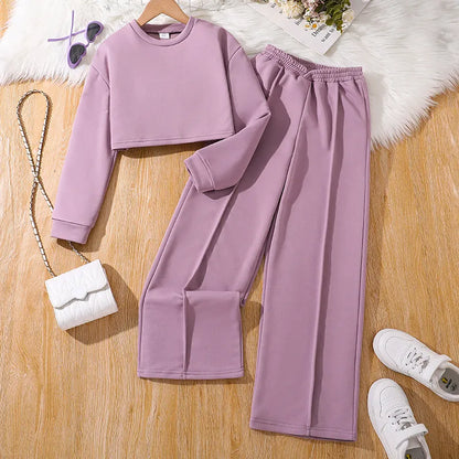 GIRL'S CASUAL SWEATSHIRT WIDE-LEG PANTS 2PCS SET