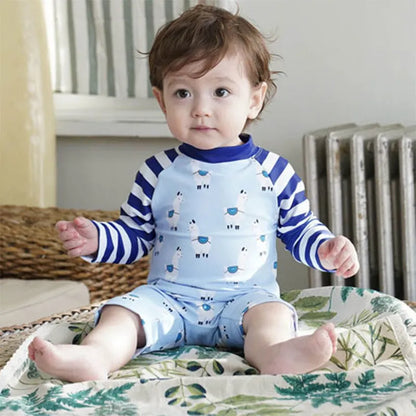 KIDS BABY LONG-SLEEVE CARTOON ALPACA PRINT SWIMSUIT