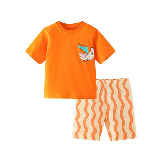 GIRL'S  SUMMER CARTOON ABSTRACT  SHORT 2PCS SET