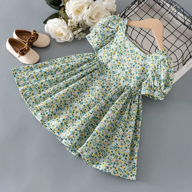 GIRL'S FASHION FLORAL PRINT BOW DRESS