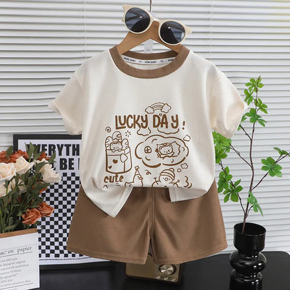 BOY'S SUMMER PRINTED SHORTS-SLEEVE 2PCS SET