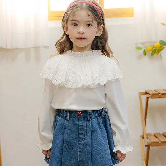 GIRL'S CUTE LACE RUFFLE LONG-SLEEVE SHIRT