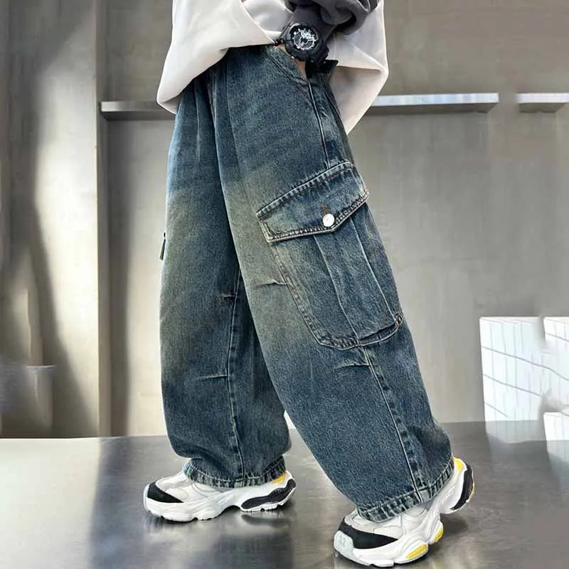 BOY'S TODDLER CASUAL VINTAGE CARGO WIDE LEG JEANS
