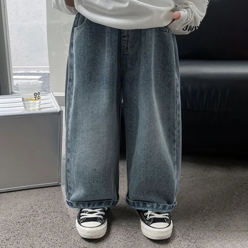 BOY'S FASHION LOOSE SMILEY EMBROIDERED JEANS
