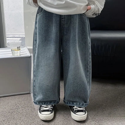 BOY'S FASHION LOOSE SMILEY EMBROIDERED JEANS