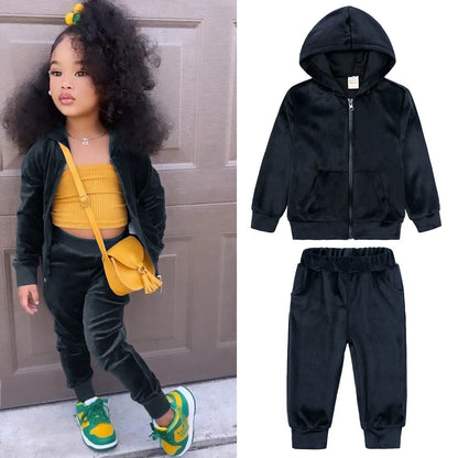 UNISEX CASUAL SOLID PLUSH HOODIES 2PCS SET