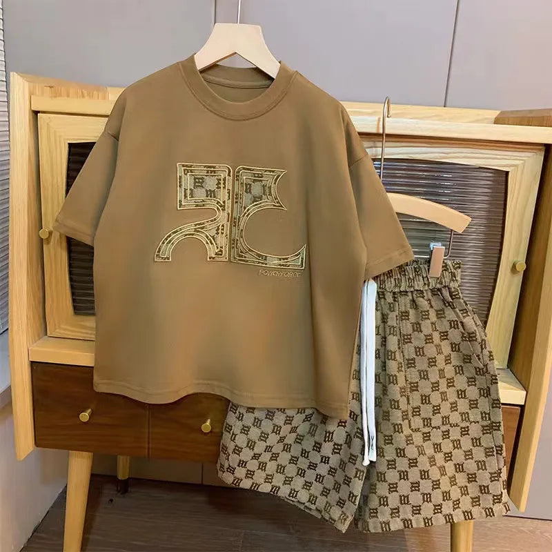 BOY'S CASUAL ROUND NECK PRINTED SHORTS 2PCS SET