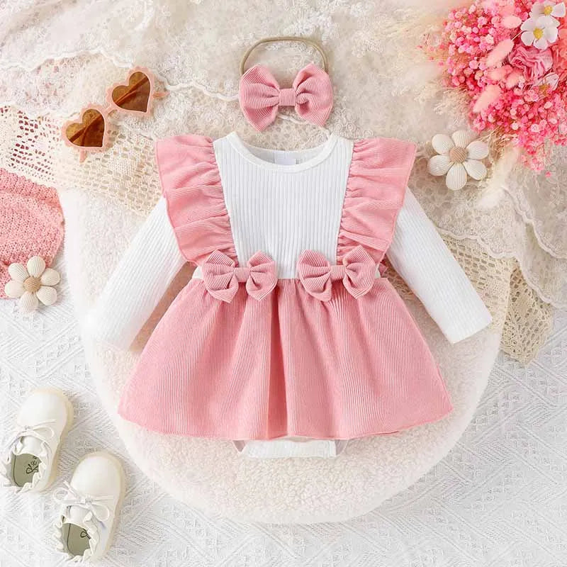 GIRL'S CUTE BOW LONG-SLEEVE ROMPER
