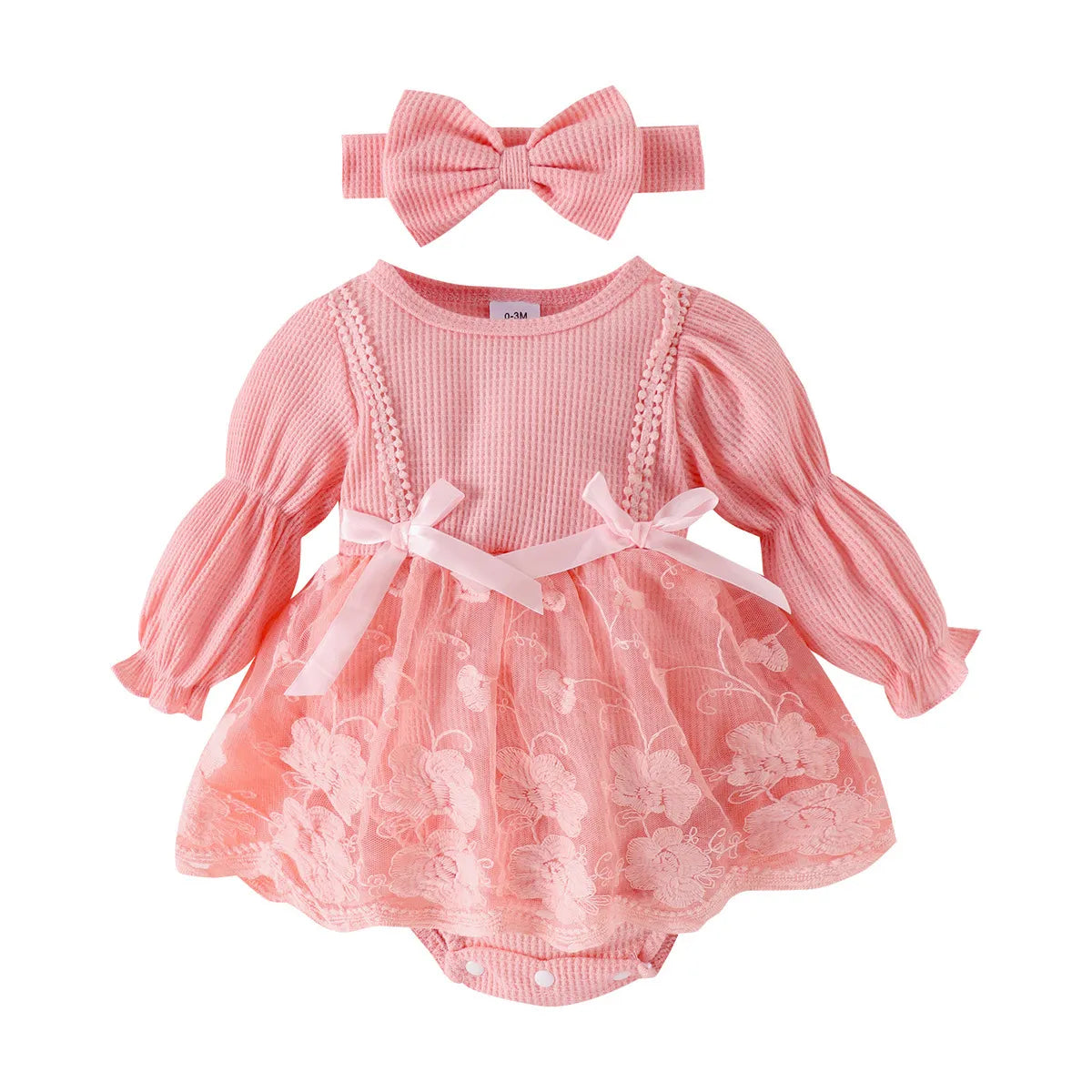 GIRL'S CUTE BOW MESH LONG SLEEVE ROMPER