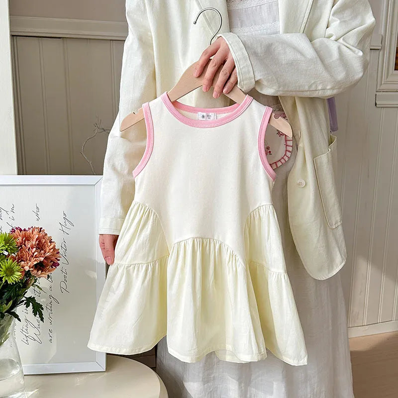 GIRL'S CASUAL SUMMER STITCHING SLEEVELESS  LOOSE DRESS