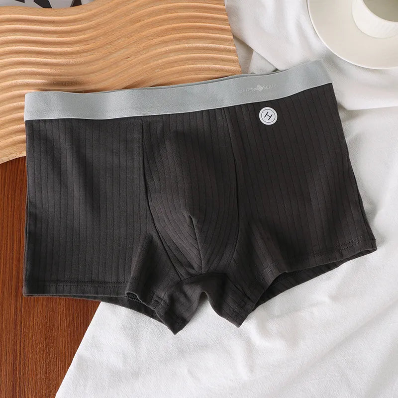 MEN'S CASUAL BASIC STRIPE COTTON MID-WAIST BOXER PANTS