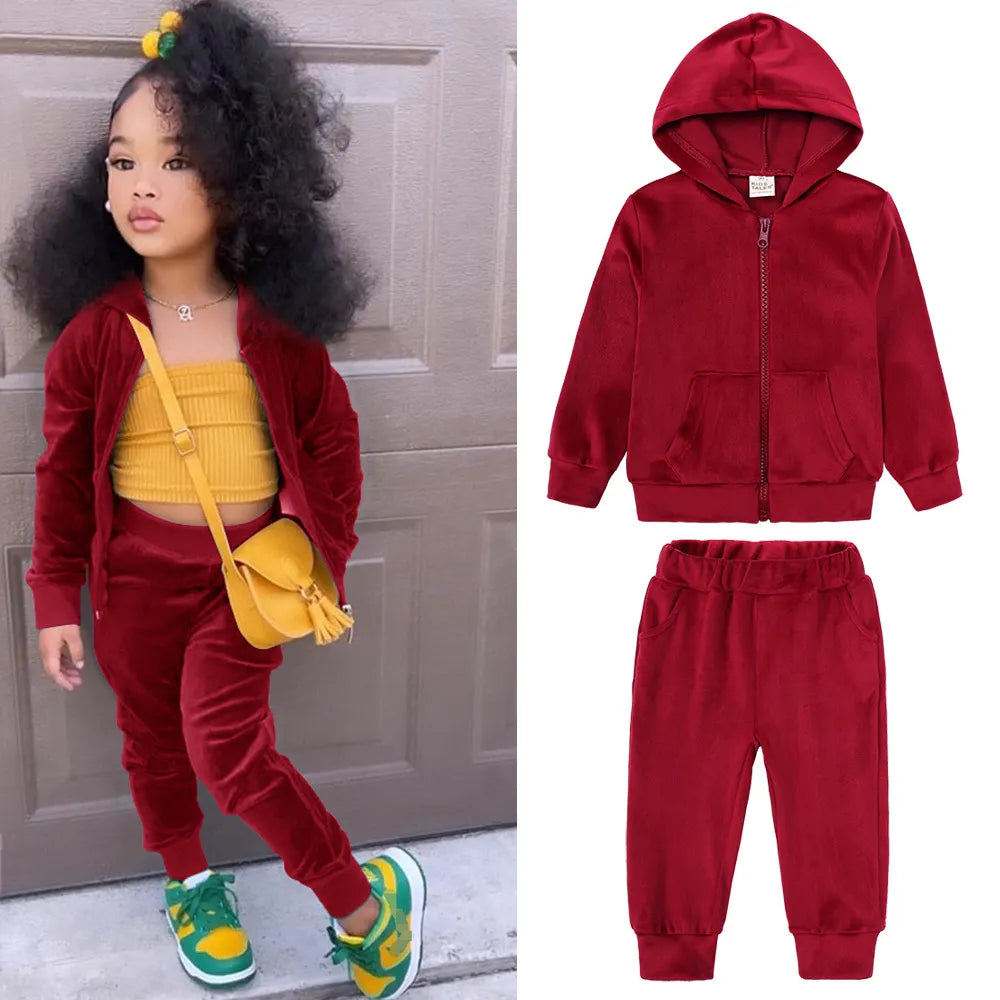 UNISEX CASUAL SOLID PLUSH HOODIES 2PCS SET