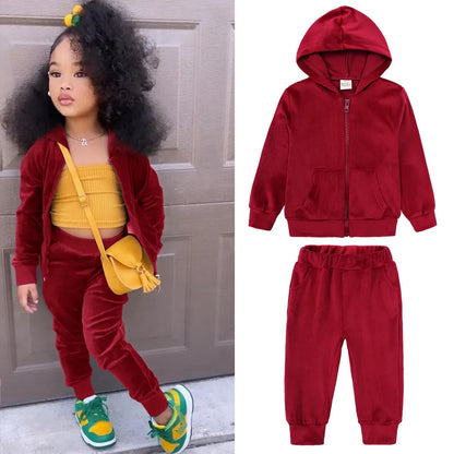 UNISEX CASUAL SOLID PLUSH HOODIES 2PCS SET