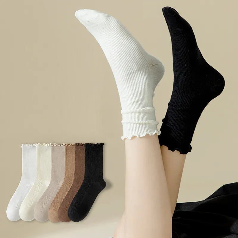 GIRL'S  SIMPLE WOOD-EAR  SOLID COLOR SOCKS
