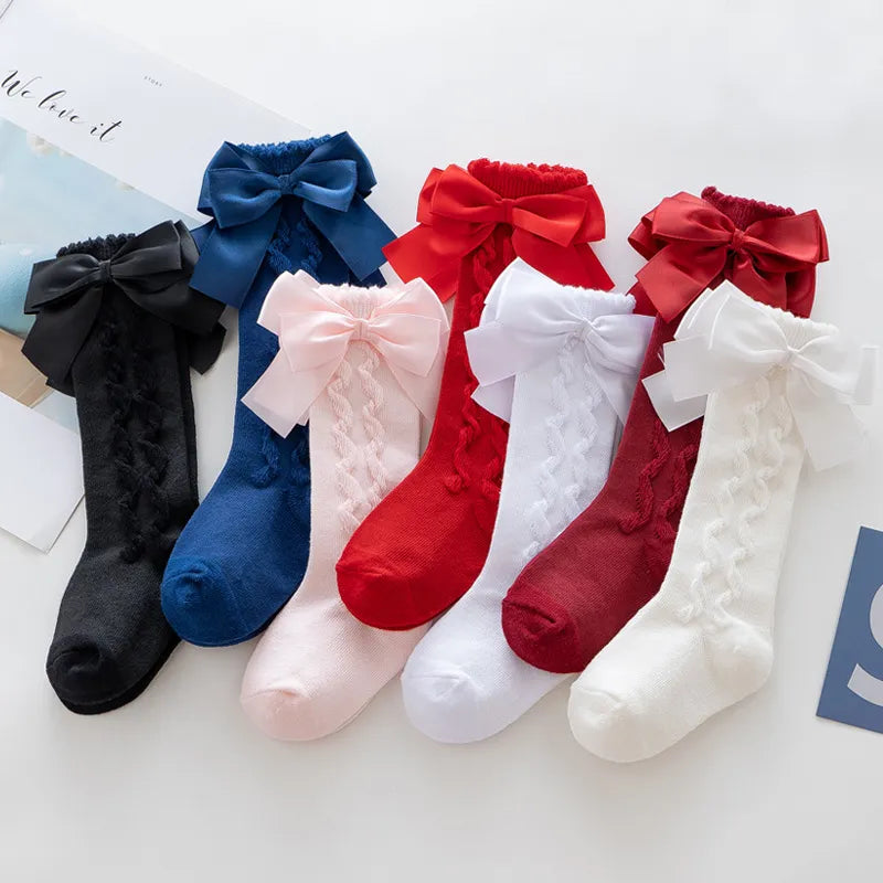 GIRL'S BASIC SOLID DOUBLE BOW KNEE-LENGTH  LOOSE SOCKS