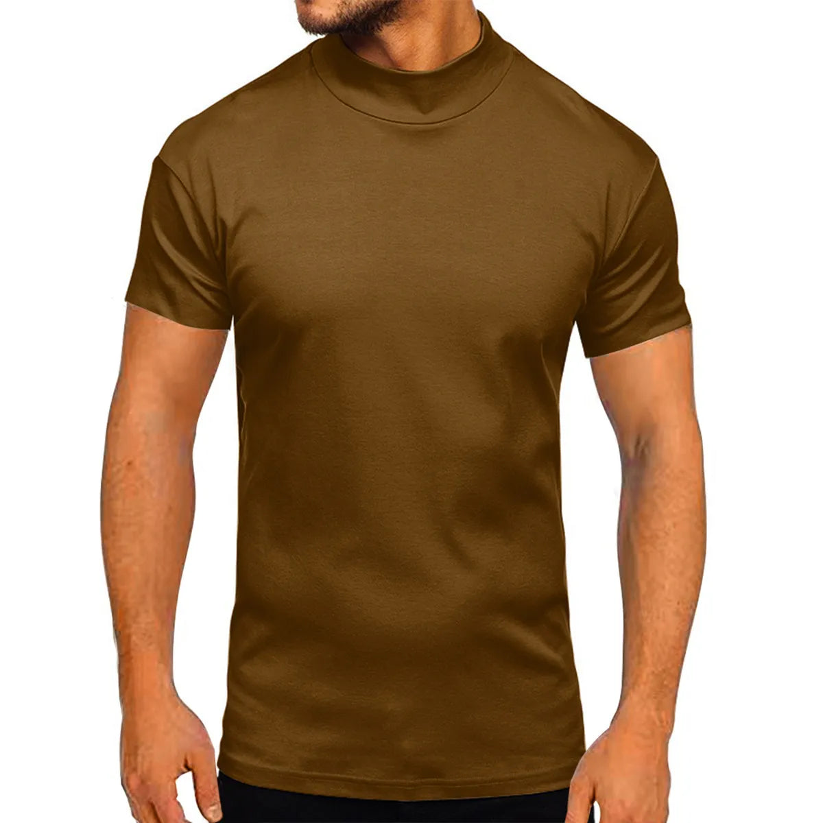 MEN'S CASUAL BASIC SOLID TURTLE NECK T-SHIRT